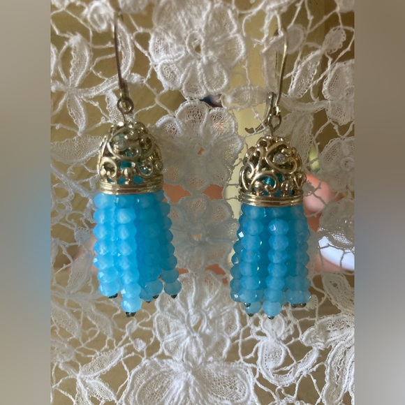 Tassel Earrings with Baby Blue Crystals 2 1/4” Fun! - Picture 7 of 7